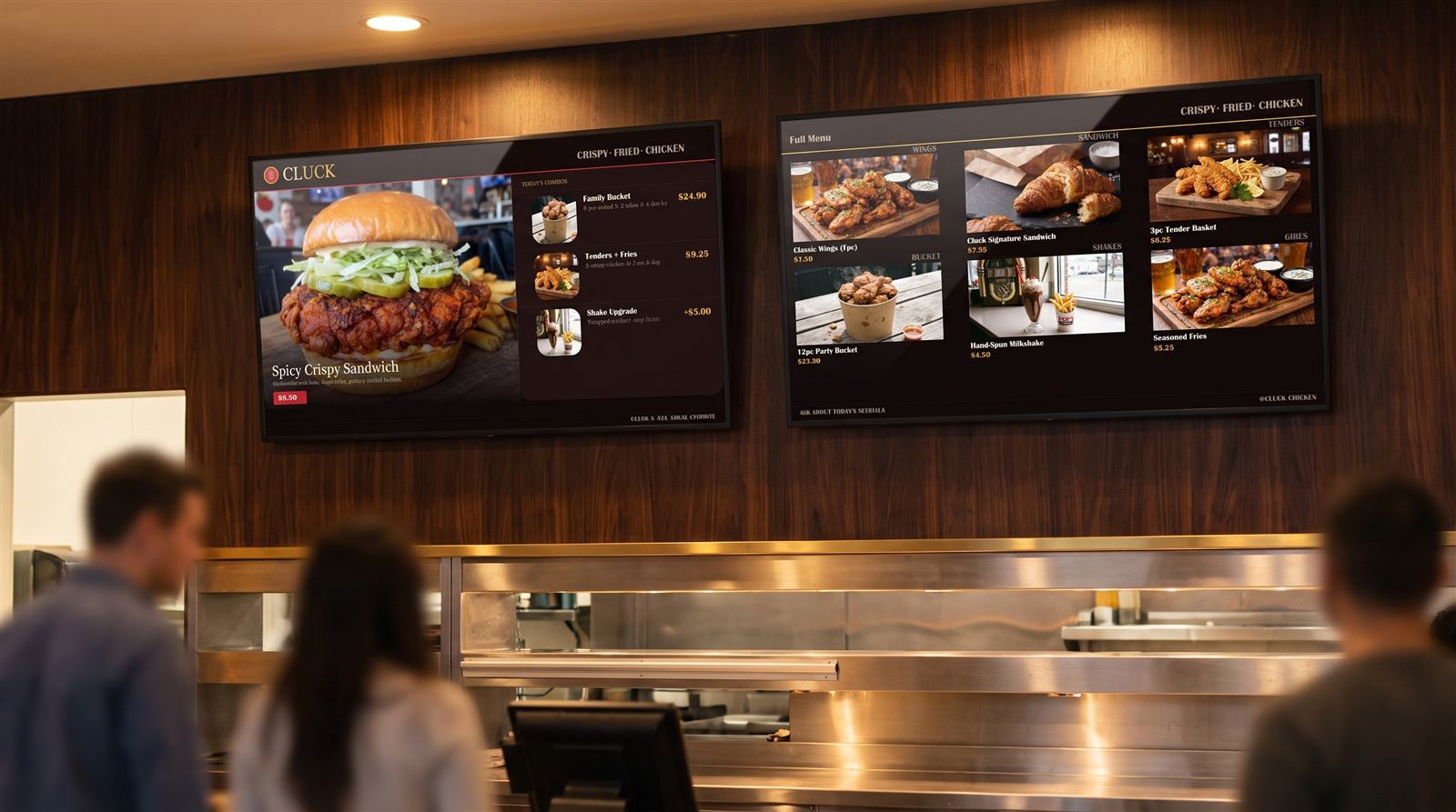 Digital menu board concept mockup in a fast-food restaurant